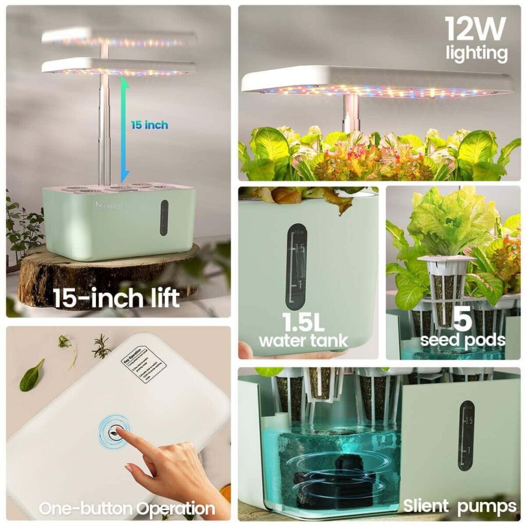 LetPot Mini 5-pod hydroponic smart garden with a 1.5 litre water tank
