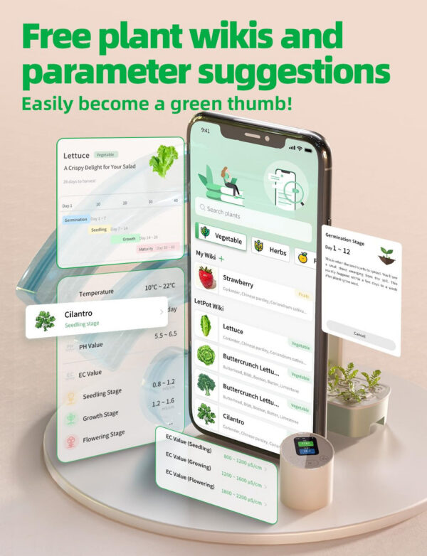 Letpot Smart Temperatuuri- ja EC-arvesti hüdropoonilise siseaia jaoks koos pumbaga - Image 4