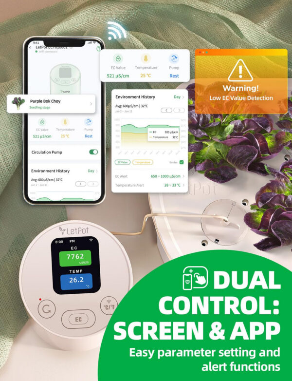 Letpot Smart Temperatuuri- ja EC-arvesti hüdropoonilise siseaia jaoks koos pumbaga - Image 5