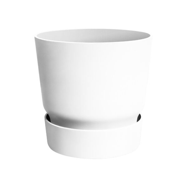 Elho Greenville Round Planter with Saucer – 30 cm Diameter – 13.3 L – White – Recycled Plastic