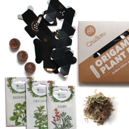 OriBon Black Collection – 3 Origami Plant Pots with Herb Seeds Included