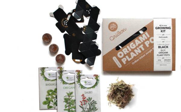 OriBon Black Collection – 3 Origami Plant Pots with Herb Seeds Included