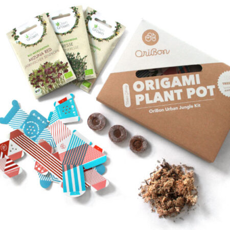 OriBon Classic Collection – 3 Origami Plant Pots with BIO Microgreen Seeds Included