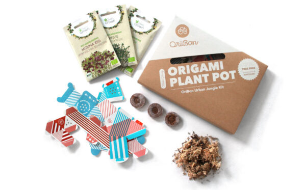 OriBon Classic Collection – 3 Origami Plant Pots with BIO Microgreen Seeds Included