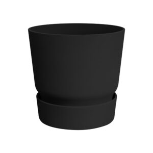 Elho Greenville Round Planter with Saucer – 30 cm Diameter – 13.3 L – Black – Recycled Plastic