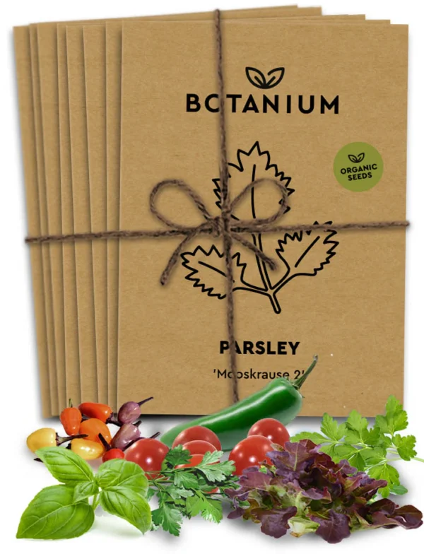 Botanium Seed Bundle (7 Organic Varieties) – Basil, Parsley, Arugula, Coriander, Lettuce, Cherry Tomato & Jalapeño Chili