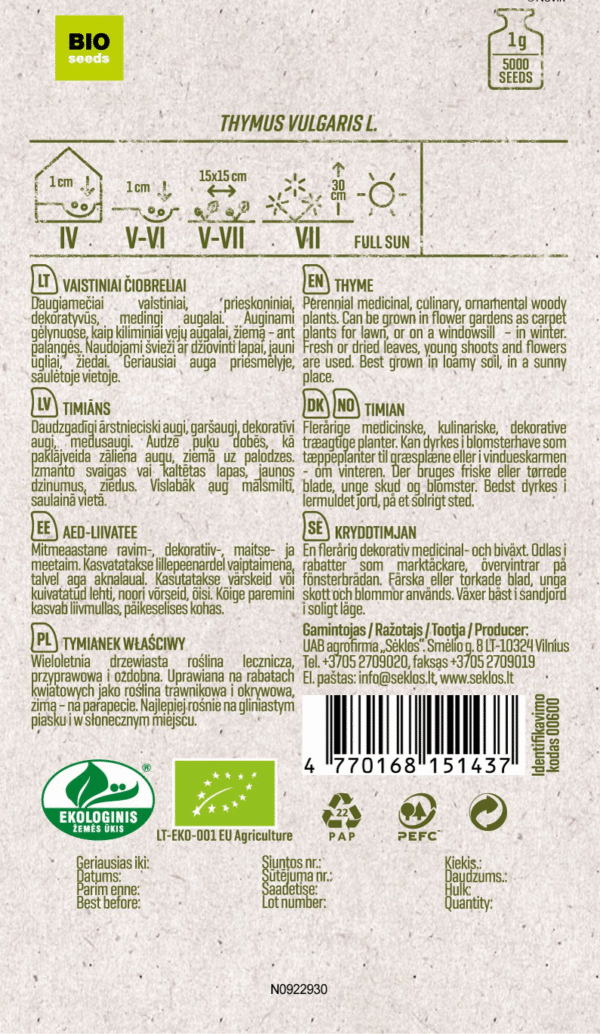 Organic Thyme Seeds | Perennial Culinary Herb for Hydroponic & Smart Indoor Gardens