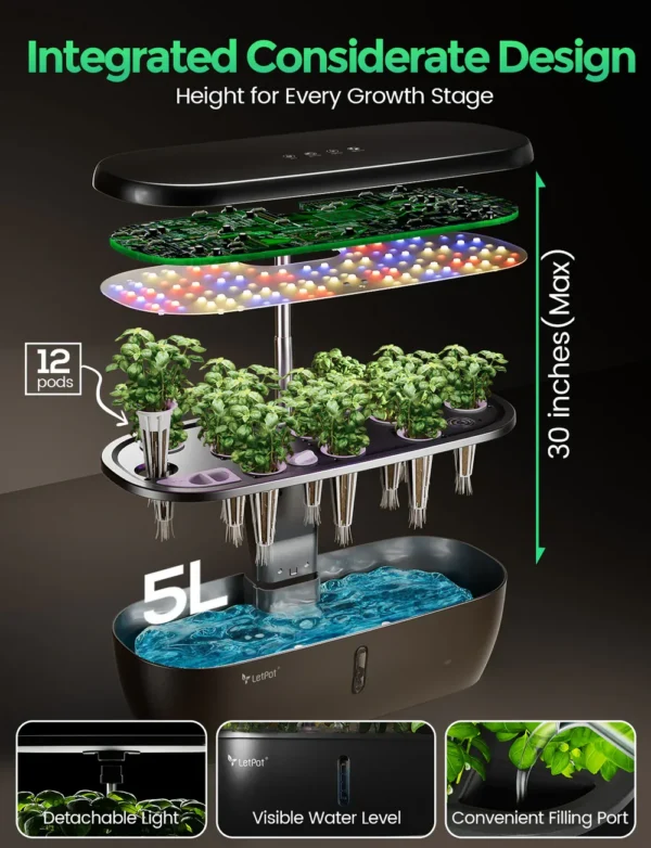 LetPot Lite 12-Pod Smart Indoor Hydroponic Garden – Spacious System for Herbs & Greens