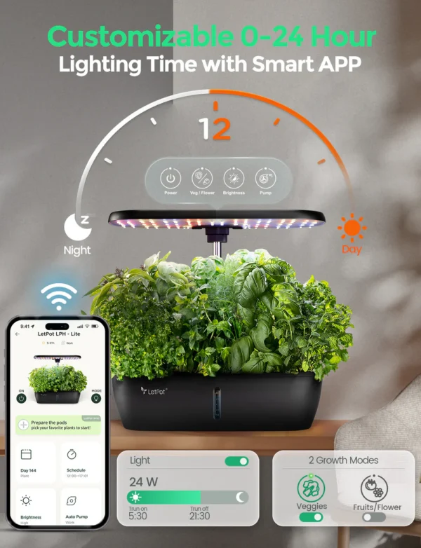 LetPot Lite 12-Pod Smart Indoor Hydroponic Garden – Spacious System for Herbs & Greens