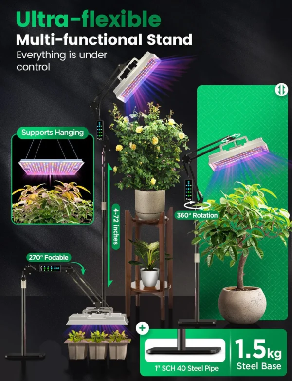 LetPot Smart Grow Lights for Indoor Plants (100W) – Full Spectrum, App + Remote, Standing or Hanging (EU Adapter)