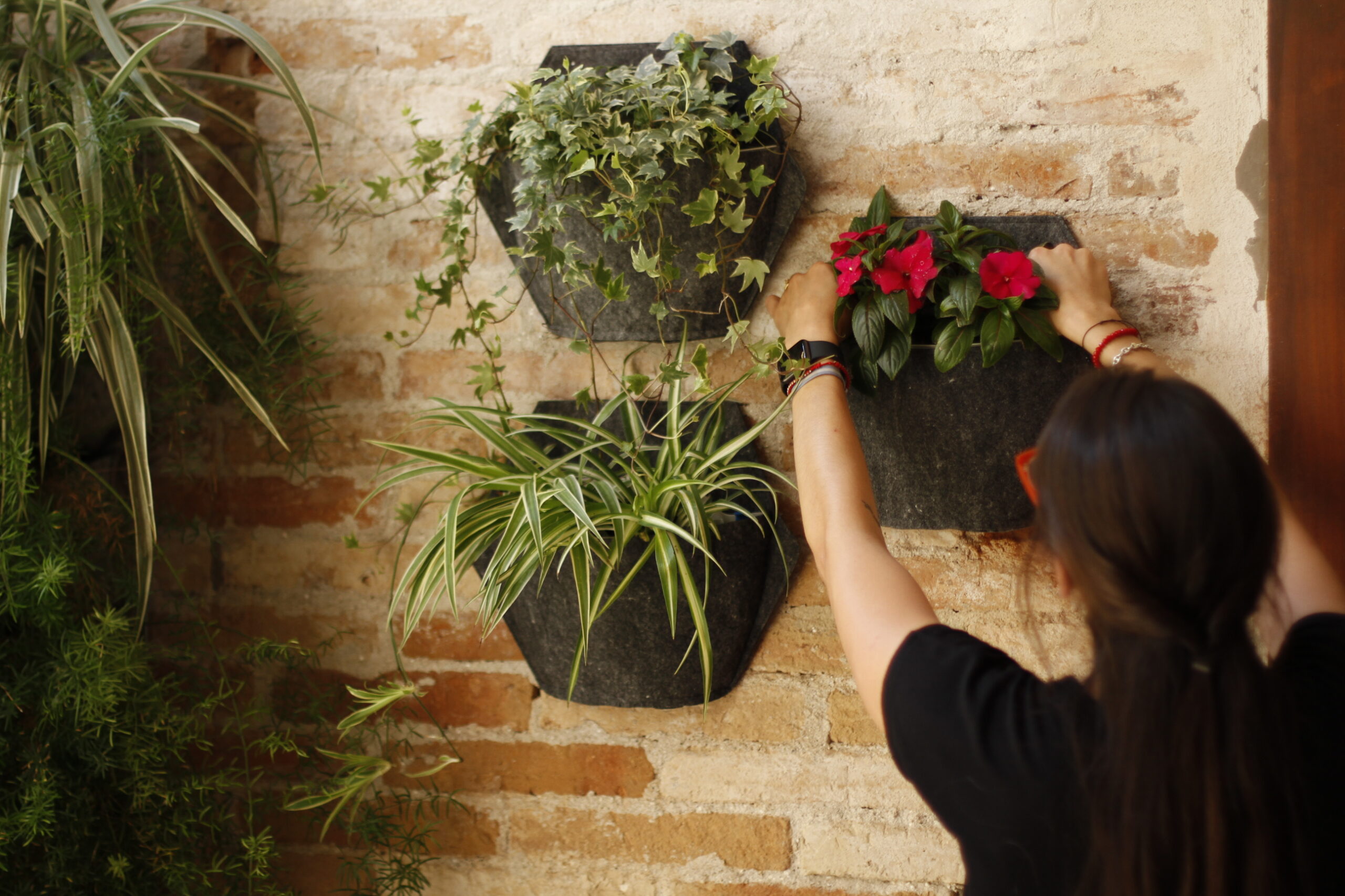 CitySens 3-Pack Wall Planters with Textile Covers and Self-Watering – Black Vertical Planter Set - Image 5