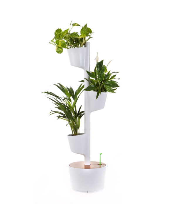 CitySens Vertical Planter – White 3 Pots with Automatic Watering Digital Kit