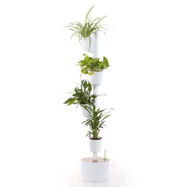 CitySens Vertical Planter – White 4 Pots with Automatic Watering Digital Kit