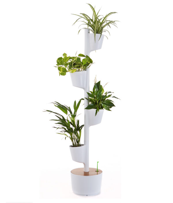 CitySens Vertical Planter – White 4 Pots with Automatic Watering Digital Kit