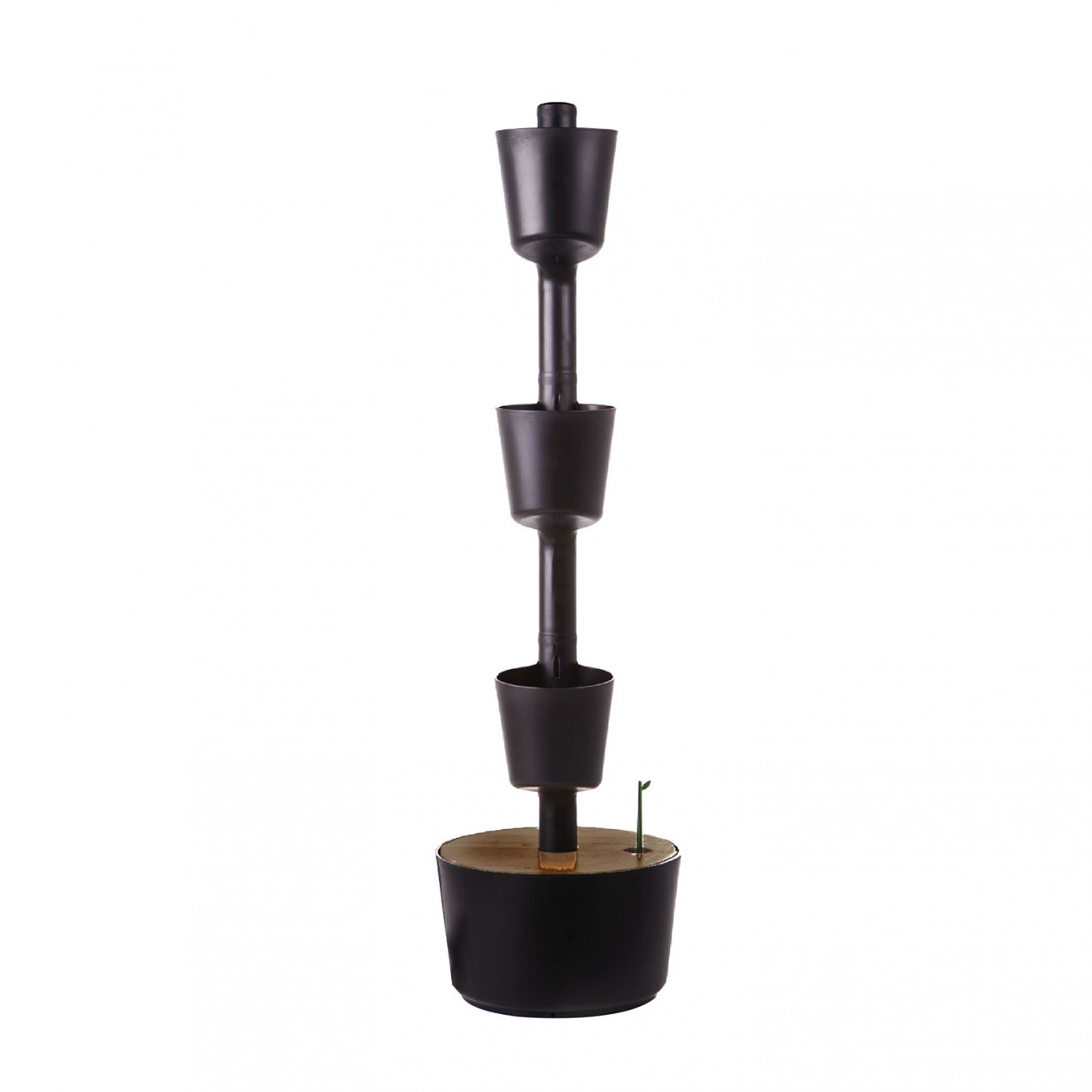CitySens Vertical Planter – Black 3 Pots with Digital Watering Kit and Teak Wood Details - Image 2