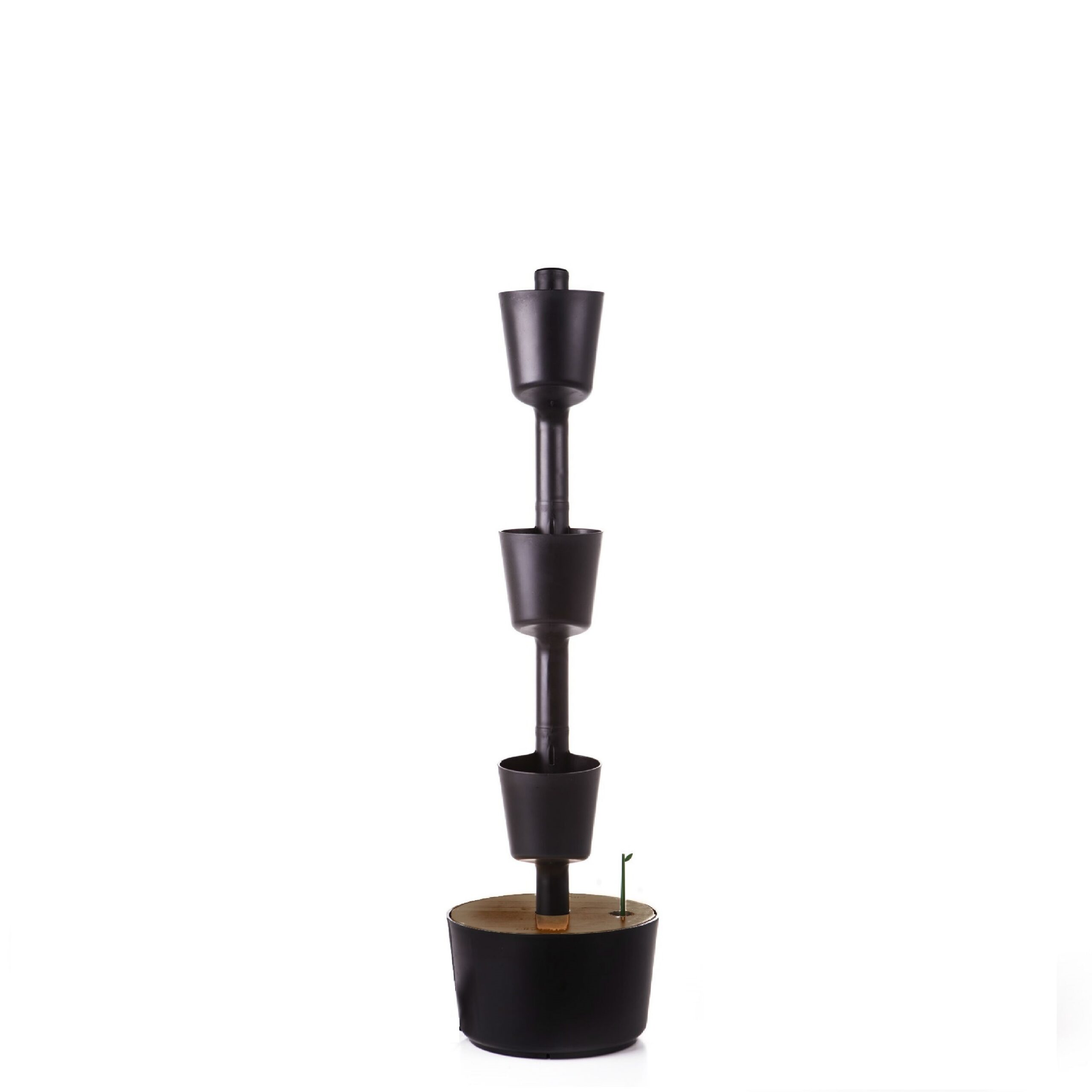CitySens Vertical Planter – Black 3 Pots with Digital Watering Kit and Teak Wood Details - Image 4