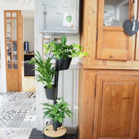 CitySens Vertical Planter – Black 3 Pots with Digital Watering Kit and Teak Wood Details - Image 5