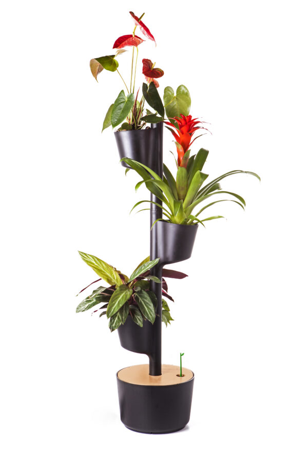 CitySens Vertical Planter – Black 3 Pots with Automatic Watering Digital Kit
