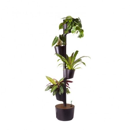 CitySens Vertical Planter – Black 4 Pots with Digital Watering Kit and Teak Wood Details - Image 3