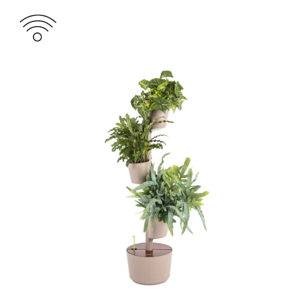 CitySens Vertical Planter – Pine Bark 3 Pots with Wi-Fi Smart Watering Kit and Teak Wood Details