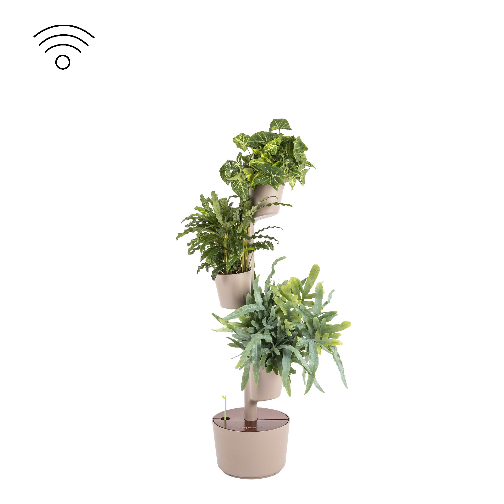 CitySens Vertical Planter – Pine Bark 3 Pots with Wi-Fi Smart Watering Kit and Teak Wood Details - Image 1