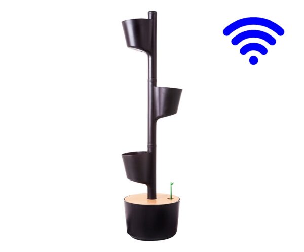 CitySens Vertical Planter – Black 3 Pots with Wi-Fi Smart Watering Kit