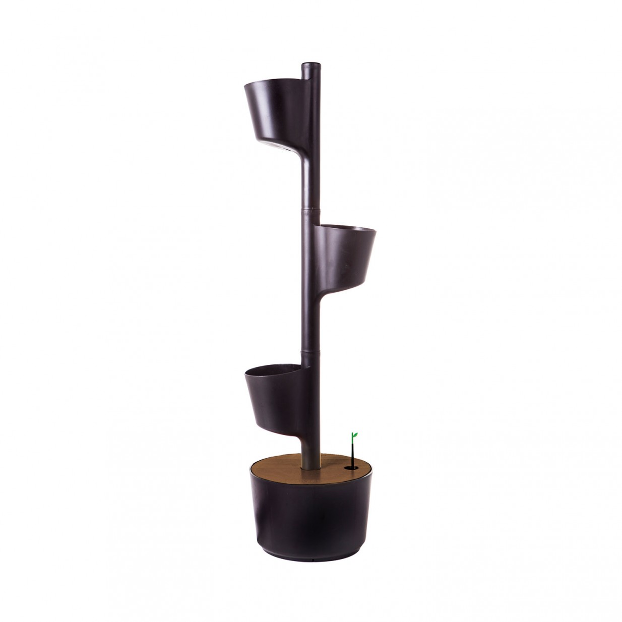 CitySens Vertical Planter – Black 3 Pots with Wi-Fi Smart Watering Kit and Teak Wood Details - Image 1