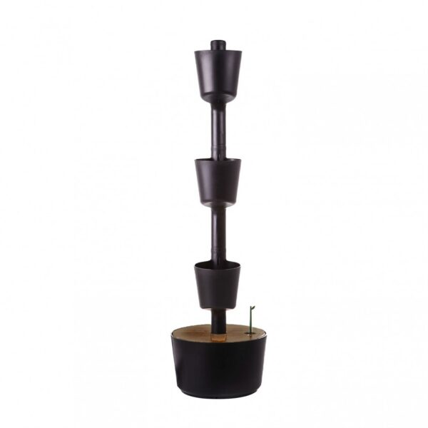 CitySens Vertical Planter – Black 3 Pots with Wi-Fi Smart Watering Kit and Teak Wood Details