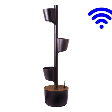 CitySens Vertical Planter – Black 3 Pots with Wi-Fi Smart Watering Kit and Teak Wood Details - Image 4