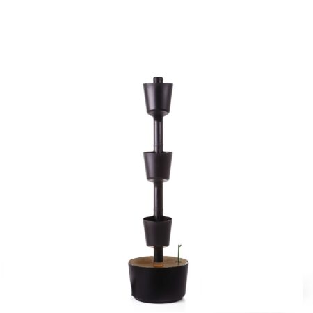 CitySens Vertical Planter – Black 3 Pots with Wi-Fi Smart Watering Kit and Teak Wood Details - Image 5