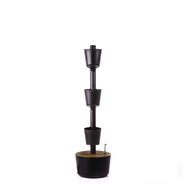 CitySens Vertical Planter – Black 3 Pots with Wi-Fi Smart Watering Kit and Teak Wood Details