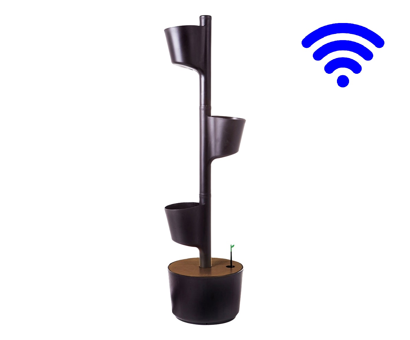 CitySens Vertical Planter – Black 3 Pots with Wi-Fi Smart Watering Kit and Teak Wood Details - Image 4