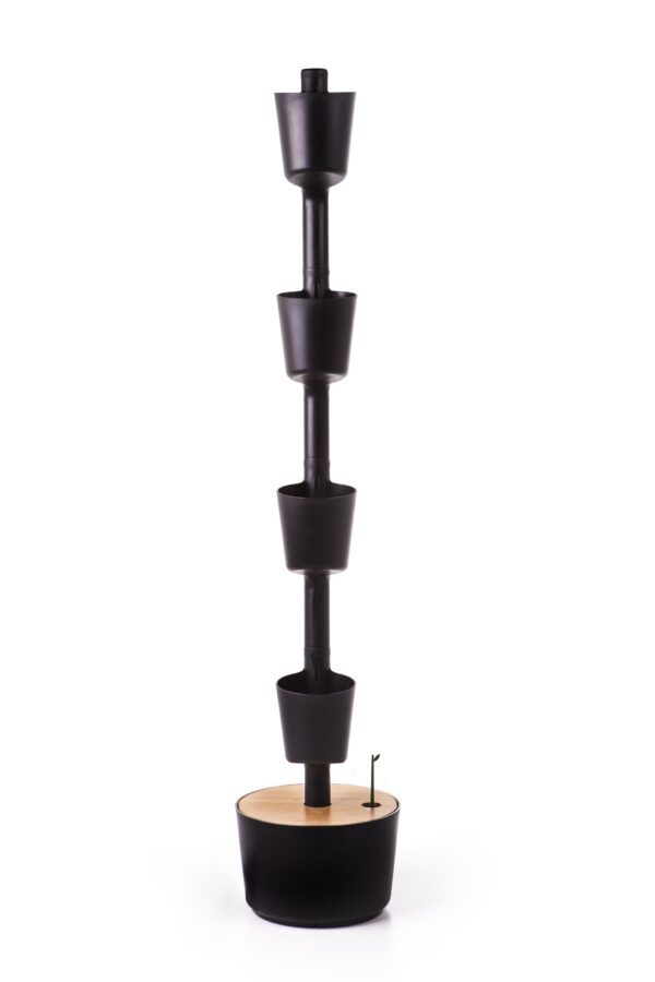CitySens Vertical Planter – Black 4 Pots with Wi-Fi Smart Watering Kit