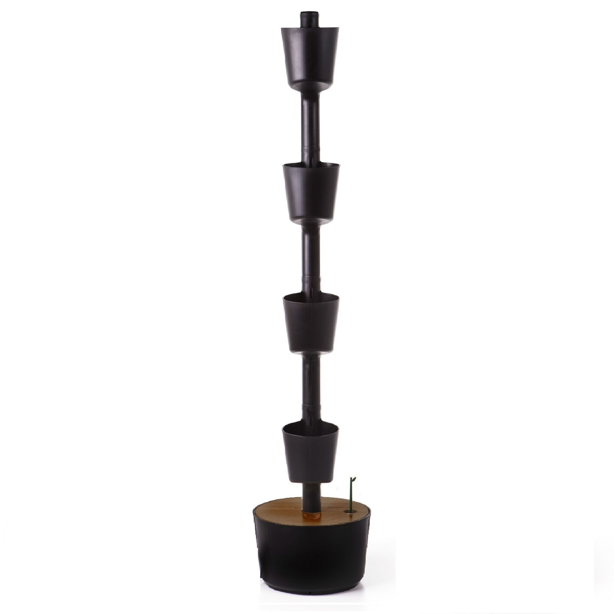 CitySens Vertical Planter – Black 4 Pots with Wi-Fi Smart Watering Kit and Teak Wood Details - Image 4
