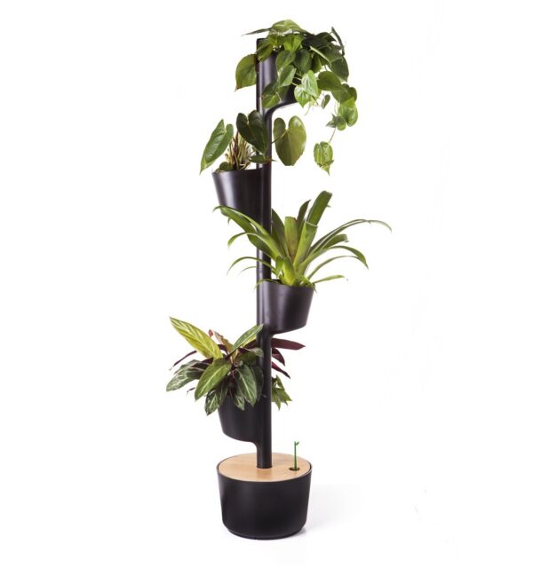 CitySens Vertical Planter – Black 4 Pots with Wi-Fi Smart Watering Kit