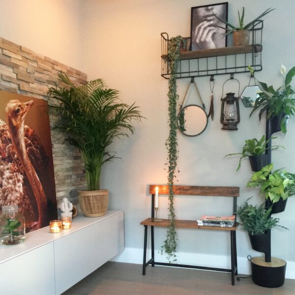 CitySens Vertical Planter – Black 4 Pots with Wi-Fi Smart Watering Kit and Teak Wood Details