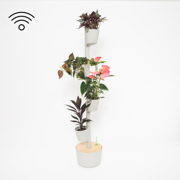 CitySens Vertical Planter – Gray 4 Pots with Wi-Fi Smart Watering Kit