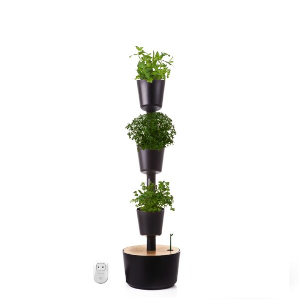 CitySens Indoor Urban Garden with Seeds – Black 3 Pots with Wi-Fi Smart Watering Kit