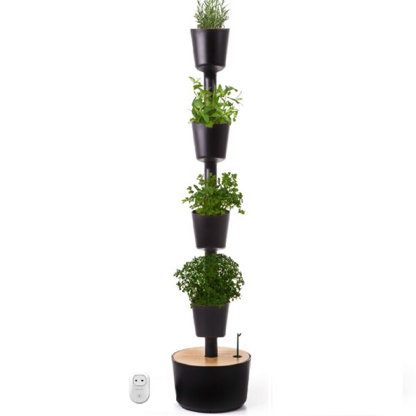 CitySens Indoor Urban Garden with Seeds – Black 4 Pots with Wi-Fi Smart Watering Kit