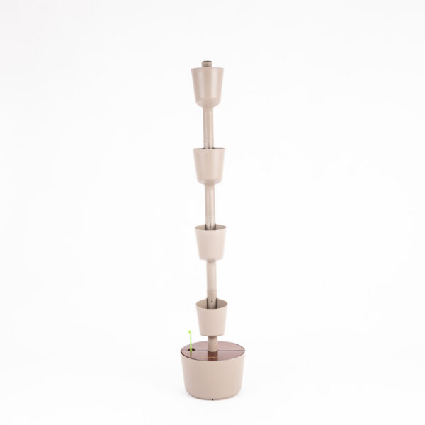 CitySens Vertical Planter – Pine Bark 4 Pots with Digital Watering Kit and Teak Wood Details
