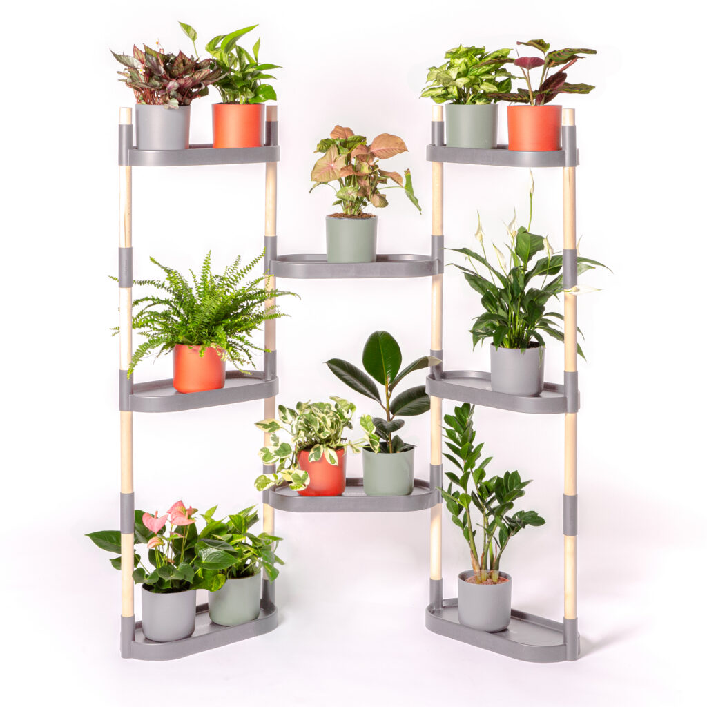 CitySens white vertical planter with three pots and Wi-Fi smart watering kit