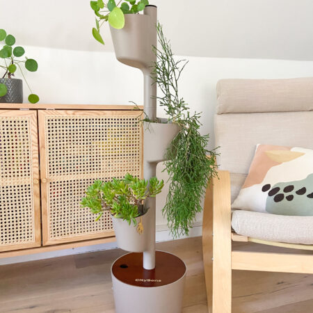 CitySens Vertical Planter – Pine Bark 3 Pots with Wi-Fi Smart Watering Kit and Teak Wood Details - Image 3