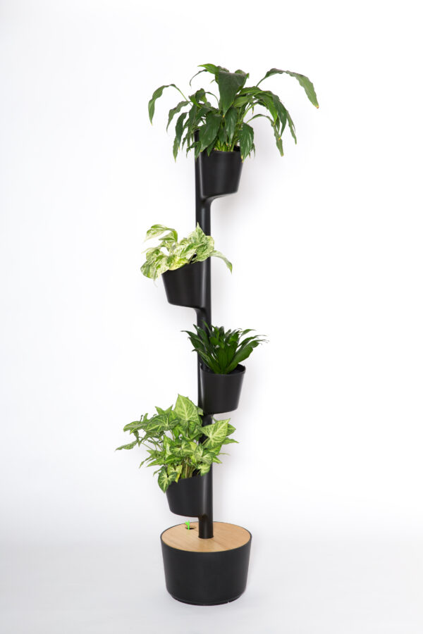 CitySens Vertical Planter – Black 4 Pots with Wi-Fi Smart Watering Kit