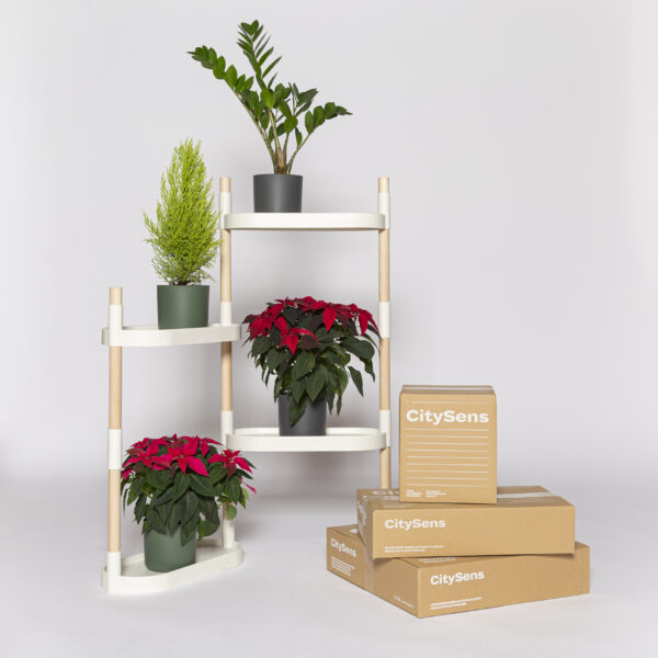 CitySens Modular Plant Shelf – White 4-Tray Indoor Vertical Gardening Shelf