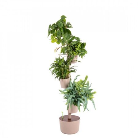 CitySens Vertical Planter – Pine Bark 4 Pots Manual Watering with Teak Wood Details - Image 2