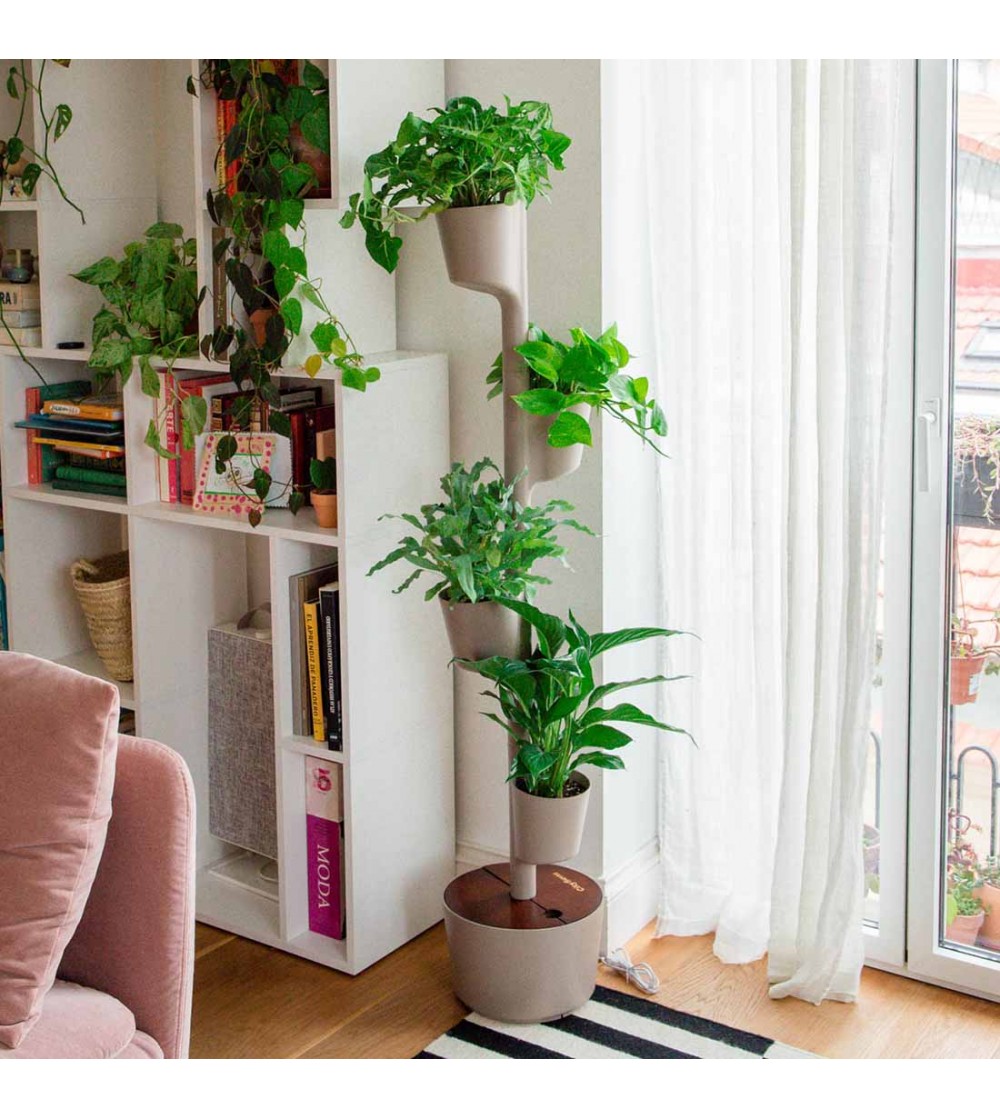 CitySens Vertical Planter – Pine Bark 4 Pots Manual Watering with Teak Wood Details - Image 3