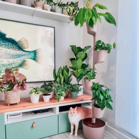 CitySens Vertical Planter – Pine Bark 4 Pots Manual Watering with Teak Wood Details - Image 4