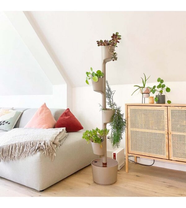 CitySens Vertical Planter – Pine Bark 4 Pots Manual Watering with Teak Wood Details