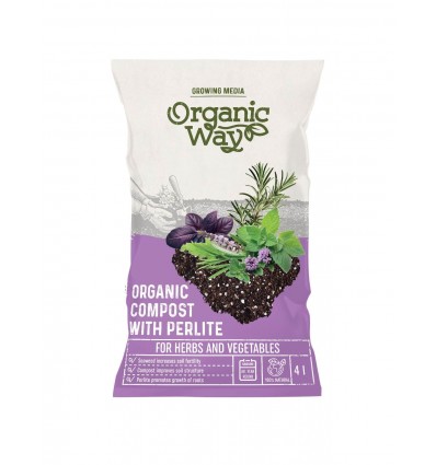 Organic way organic compost for herbs and vegetables with perlite 4 l – peat and green compost growing medium