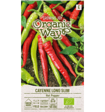 Luomu chili Cayenne Long Slim, siemenet – varhainen tulinen chili 30 000–50 000 shu